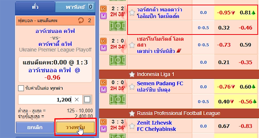 วิธีแทงบอลเต็ง ใน SBOBET